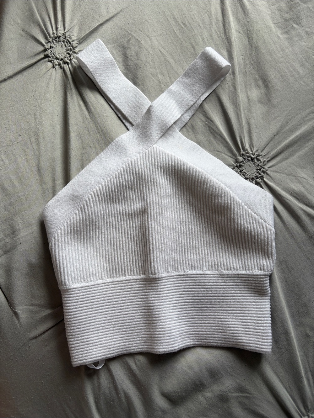 Abercrombie & Fitch White Ribbed Halter Crop Top